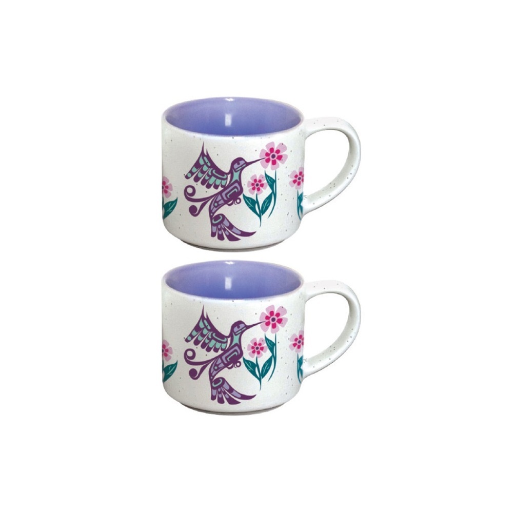 Northwest Coast Hummingbird Ceramic Espresso Mug Set of 4 Floral Native Art